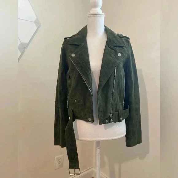 BlankNYC Suede Olive Green Moto Jacket Size Small - Picture 10 of 16
